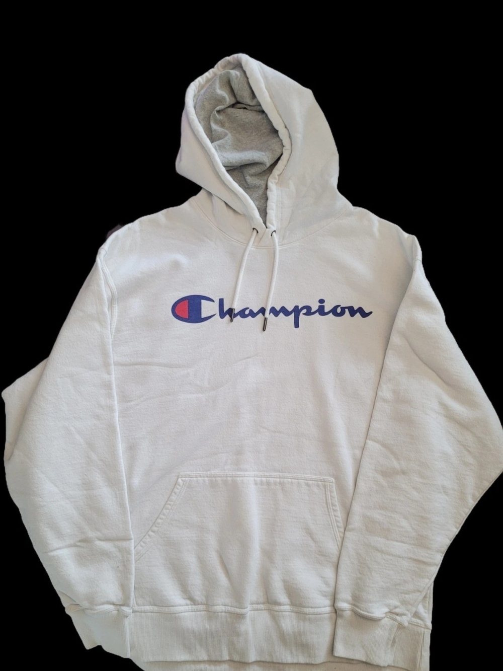 Champion White Hooded Sweatshirt with Blue Logo